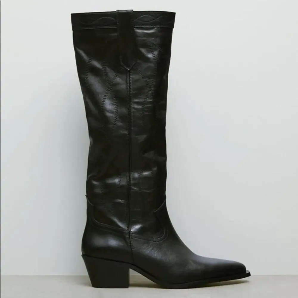 ZARA BLOGGER FAVORITE LEATHER COWBOY BOOTS BLACK